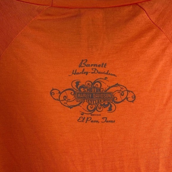 Harley Davidson Women Top Raglan Striped 3/4 Sleeves Orange White Size XSmall - Picture 6 of 6